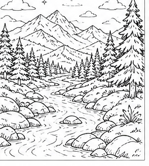 Coloring page — Mountain Stream
